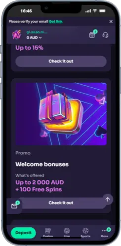 Win Spirit Casino welcome bonus promotion up to 2000 AUD and 100 free spins